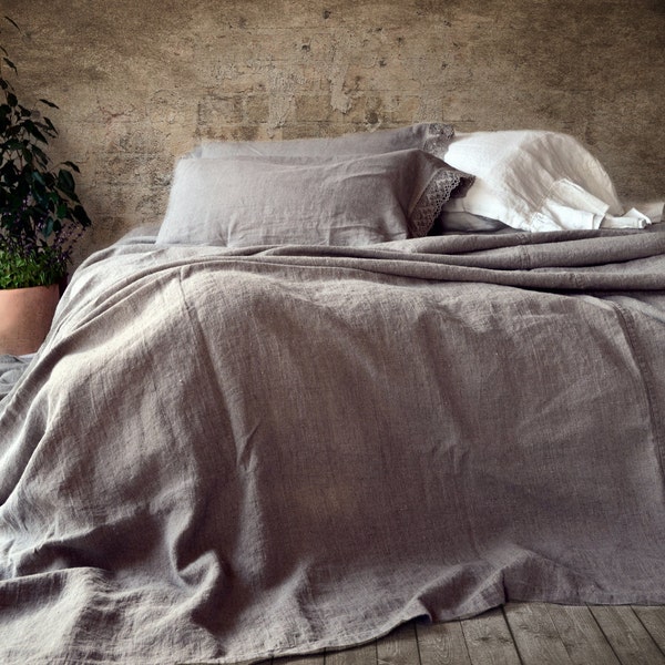 Rustic Heavyweight Stonewashed Linen Bed Cover/ Bedspread/ Coverlet/ Natural flax colour