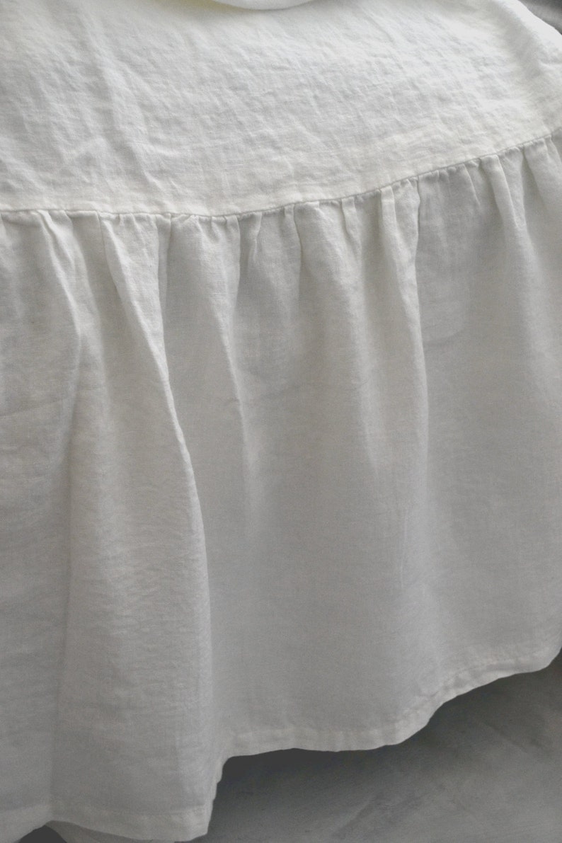 White Linen Ruffled Bedskirt. Bed Valance. Dust Ruffle. Medium Etsy