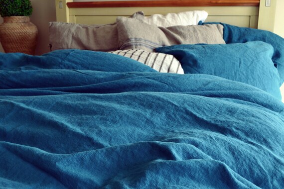 Dark Teal Rustic Heavy Weight Duvet Cover Linen Duvet Cover Etsy