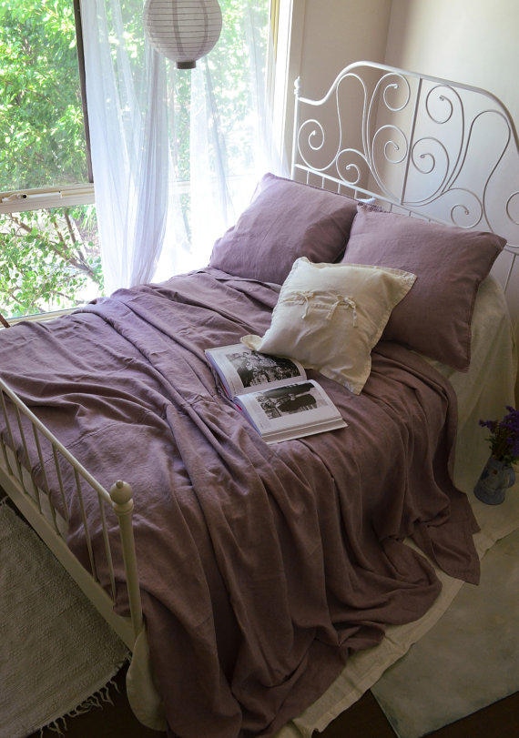 Faded Lilac Rustic Rough Linen Duvet Cover Heavy Weight Etsy
