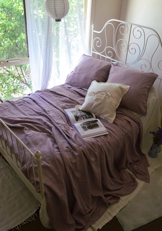 Faded Lilac Rustic Rough Linen Duvet Cover Heavy Weight Etsy