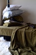 Olive Green linen flat sheet- luxurious stonewashed linen bedding. King and Queen sizes. 