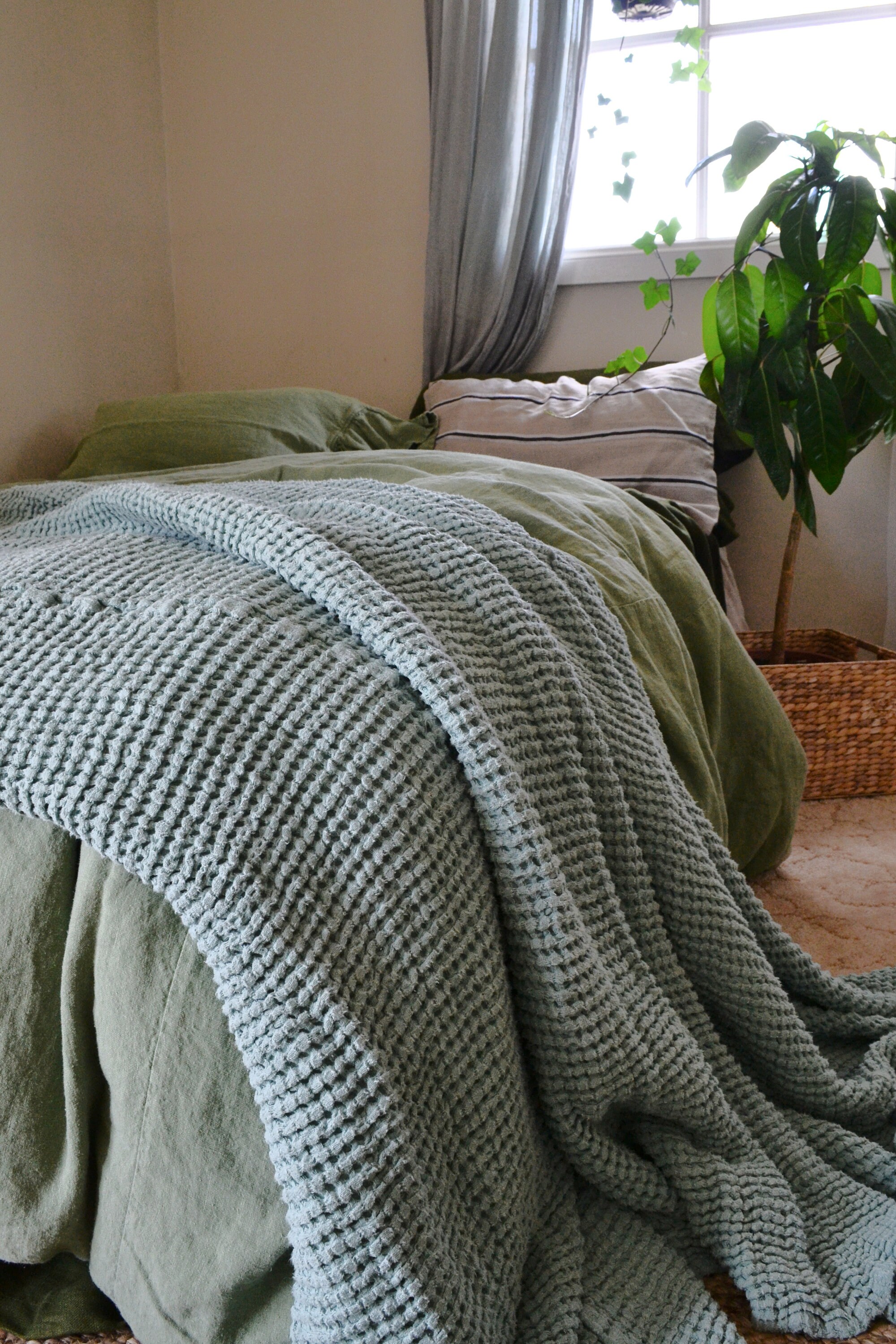 Super Heavy Duck Egg Blue Waffle Textured Stonewashed Linen Throw Bed Cover Linen Blanket Large Size Etsy Canada
