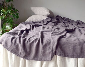 Blueberry Milk Heavyweight Rustic Linen Bed cover/ Summer Blanket/ Flat Sheet/ Comforter/ Bedspread/ Throw Blanket