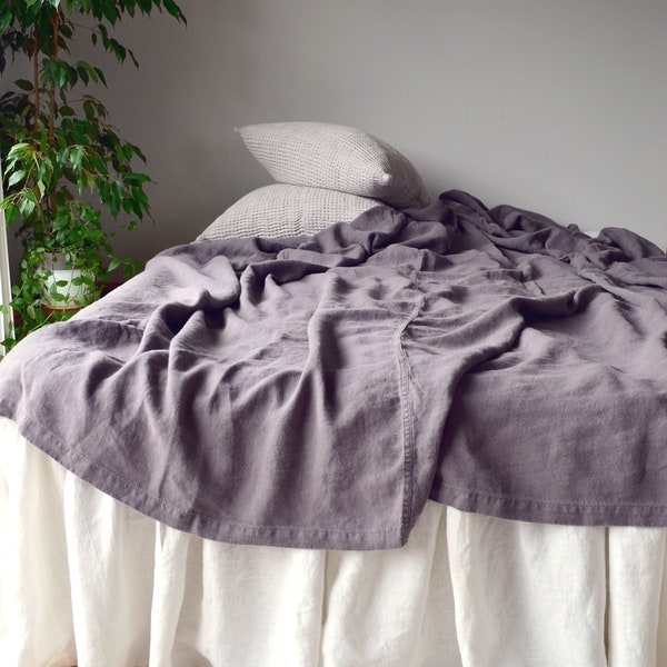 Blueberry Milk Heavyweight Rustic Linen Bed cover/ Summer Blanket/ Flat Sheet/ Comforter/ Bedspread/ Throw Blanket