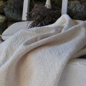 Unique natural terry linen bath towel/ Linen Spa Towel/ Bath Sheet. Heavy natural linen Milk white