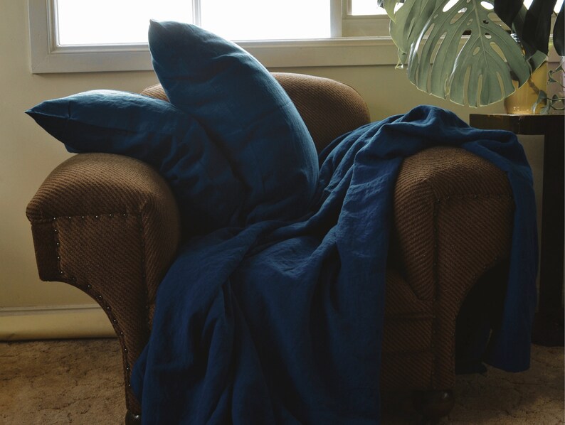 Dark Indigo Blue stonewashed linen pillowcase. Euro Standard Etsy
