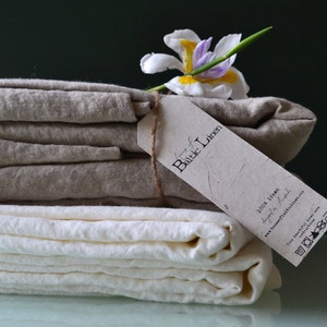 Luxurious natural undyed linen flat sheet. Natural flax colour. Pure linen bedding.