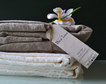 Luxurious natural undyed linen flat sheet. Natural flax colour. Pure linen bedding.