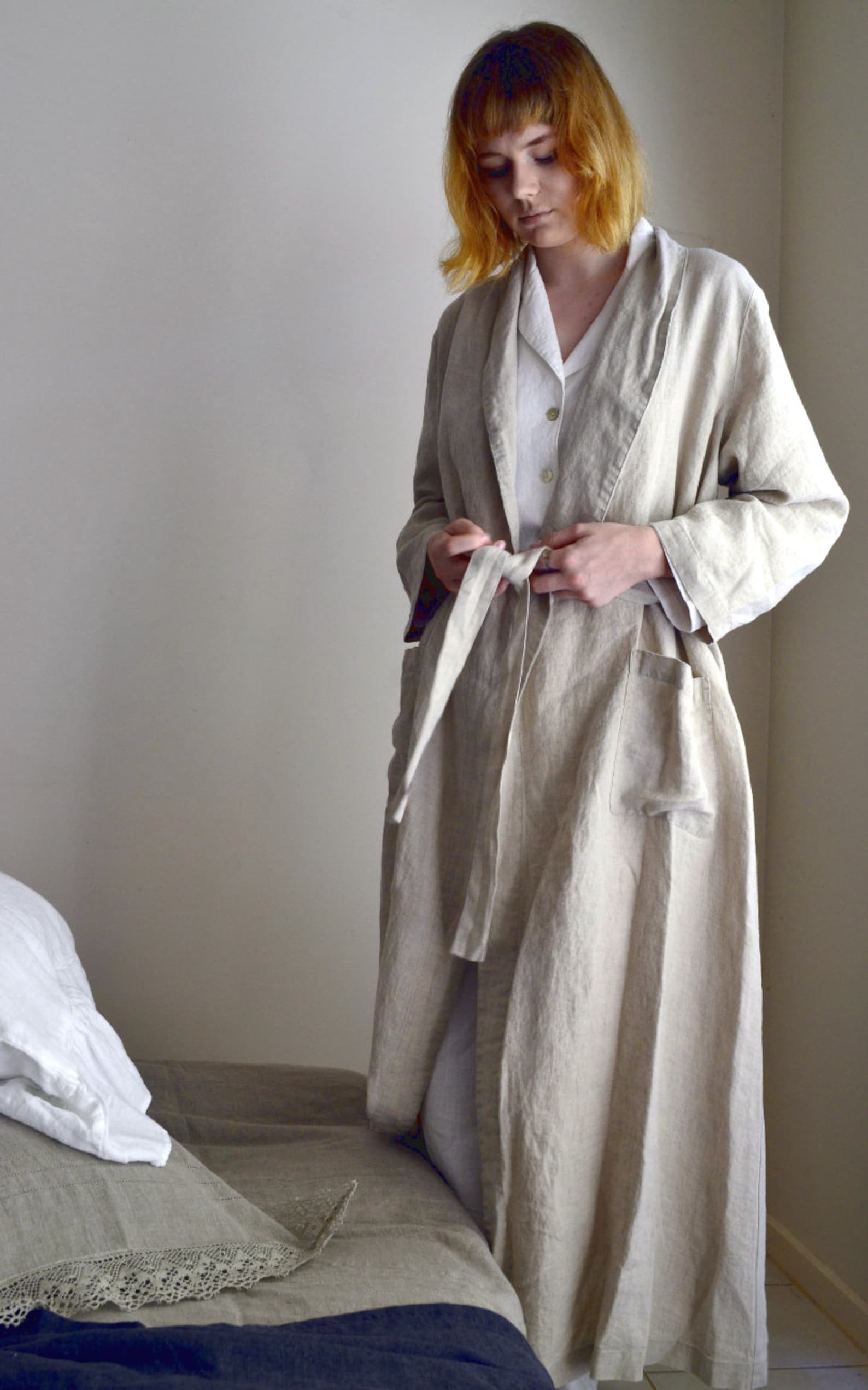 Vintage style natural linen robe/ Long linen gown/ Luxurious Etsy