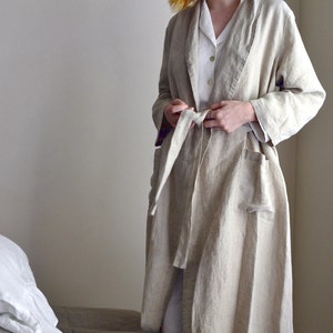 Vintage-Inspired Natural Linen Robe/ Long Linen Gown/ Luxurious Spa Robe image 5