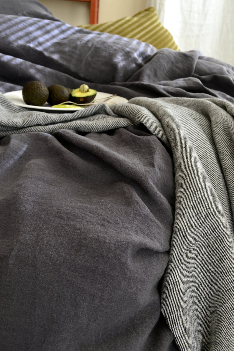 Charcoal stonewashed medium weight linen duvet/doona/ quilt cover. King and Queen sizes image 5