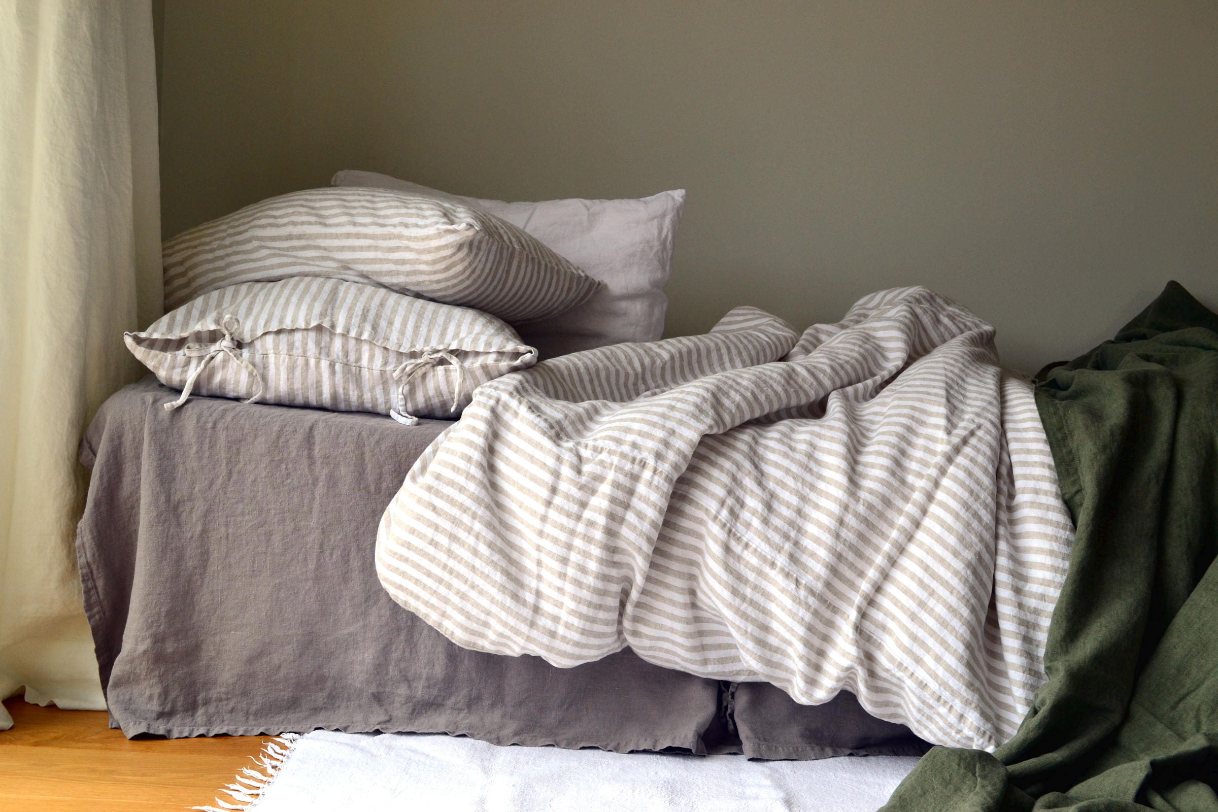 New Rustic Ticking Stripe Heavy Linen Duvet Cover Natural And Etsy