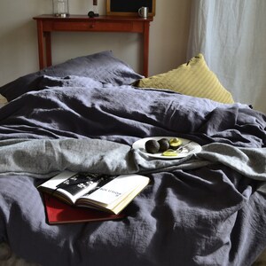 Charcoal stonewashed medium weight linen duvet/doona/ quilt cover. King and Queen sizes image 3