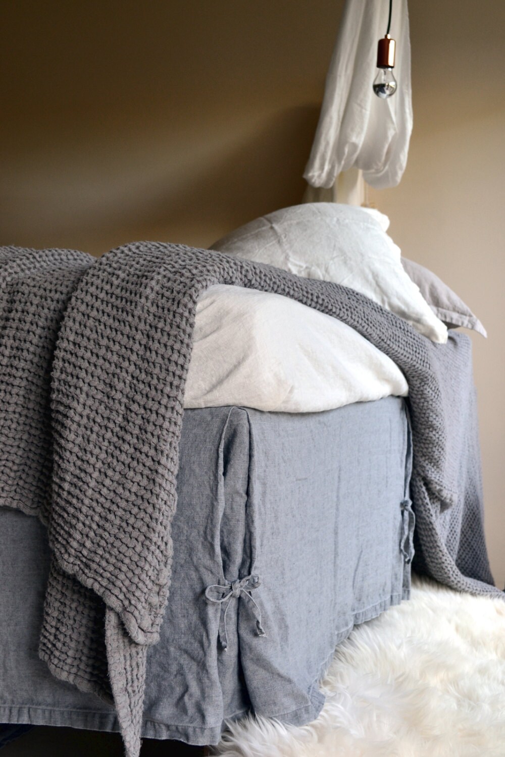 Fossil Grey Waffle Textured Linen Quilt / Bed cover/ Linen Etsy
