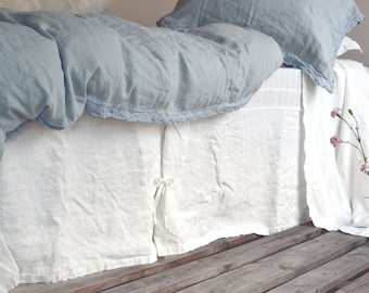 Heavy Linen Box Pleated Bedskirt in Ivory. Heavyweight, rustic/ valance/ dust ruffle. Stonewashed bedding by House of Baltic Linen