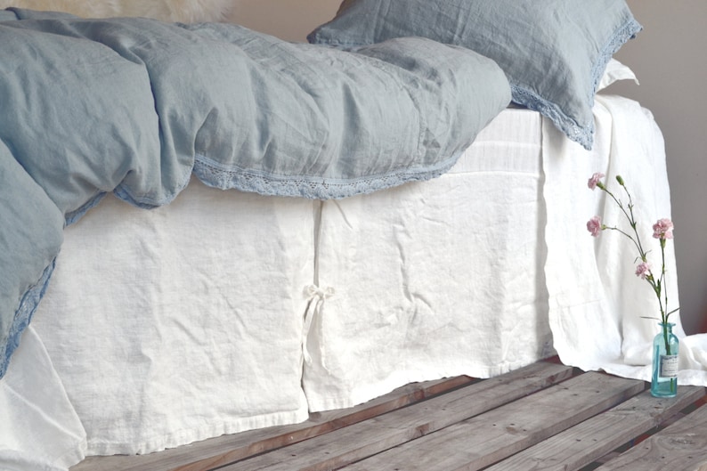 Heavy Linen Box Pleated Bedskirt in Ivory. Heavyweight, rustic/ valance/ dust ruffle. Stonewashed bedding by House of Baltic Linen image 1