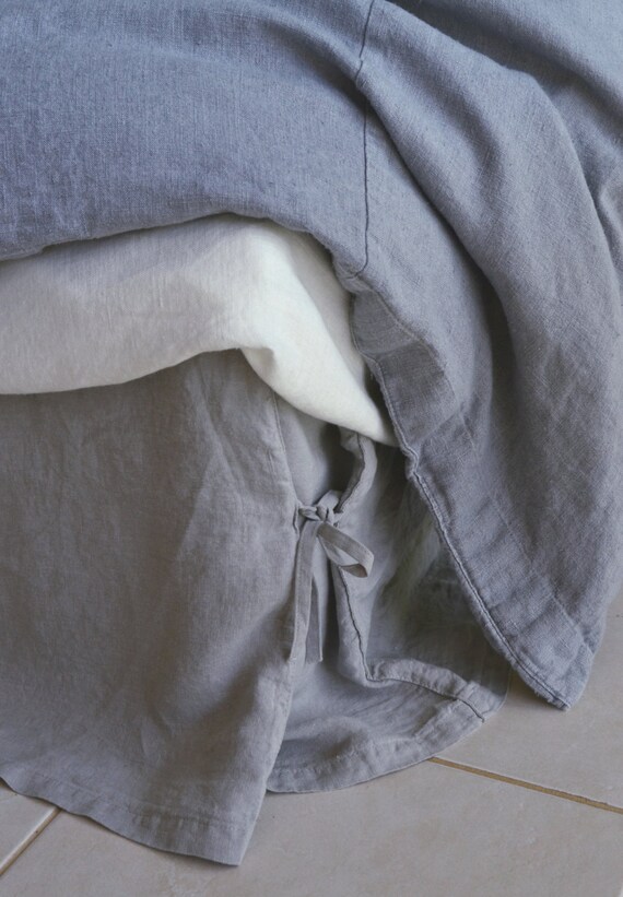 Light Grey Linen Box Pleated Bedskirt With Ties. Dust Ruffle. Etsy