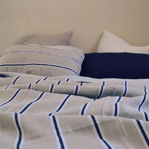 Retro Stripe Heavy weight Linen Bed Cover/ Coverlet/ Linen Summer Blanket image 4