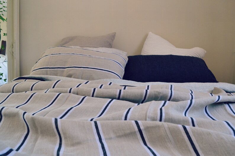 Retro Stripe Heavy weight Linen Bed Cover/ Coverlet/ Linen Summer Blanket image 4