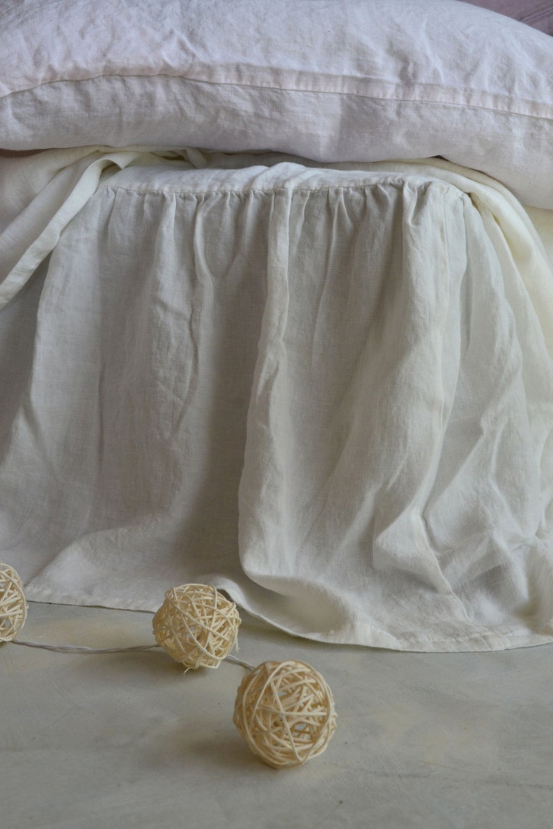White Linen Ruffled Bedskirt. Bed Valance. Dust Ruffle. Medium Etsy