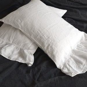 Antique white linen pillow case with ruffle King and Standard sizes/ Natural stonewashed linen/ Pure linen bedding