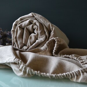 Luxurious natural stonewashed linen fitted sheet. Medium weight linen. Undyed linen bedding. image 2