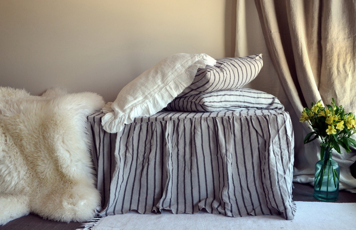 Black and white striped bed skirt twin online