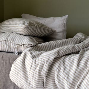 Rustic Pinstripe heavyweight natural linen pillow case. Rustic stonewashed linen bedding. Handmade linen image 7