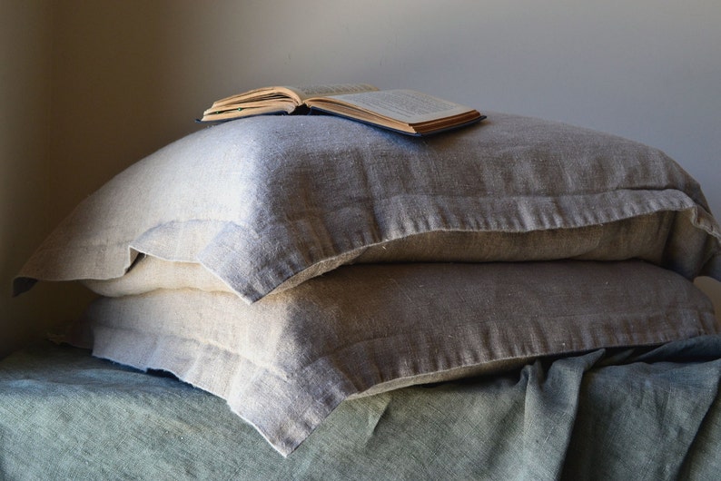 Linen Pillow Sham in its Natural Colour. Rustic Inspired, Heavyweight Bedding. Standard, King and Euro Sizes image 3