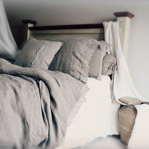 Provincial Living collection: natural dark flax linen duvet/doona/ quilt cover with linen lace by House of Baltic Linen image 1