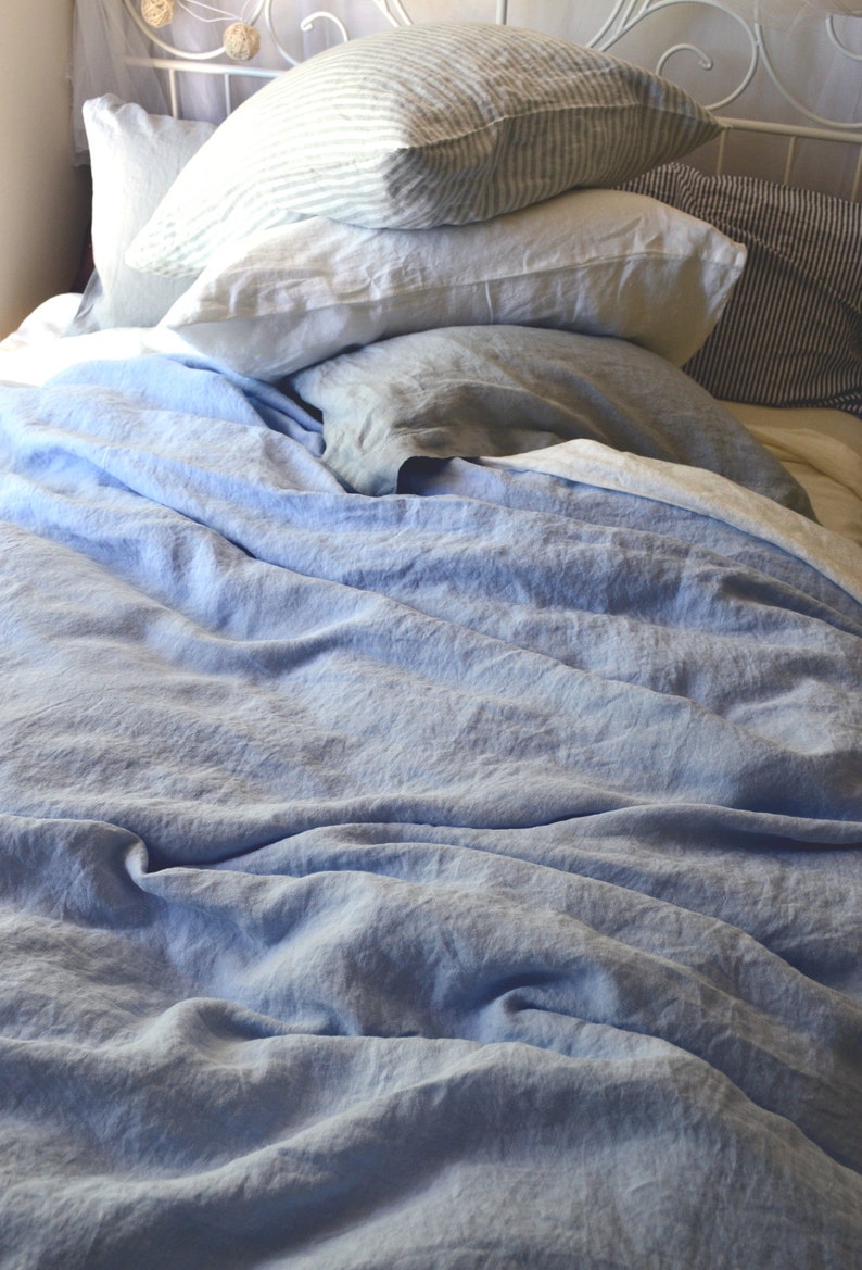 Sky blue stonewashed luxurious linen Duvet Cover / Linen Quilt Etsy