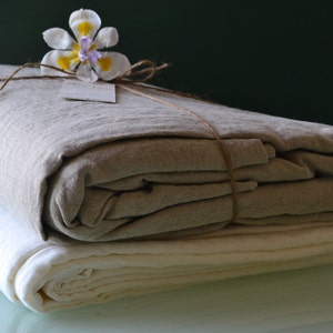 Luxurious natural stonewashed linen fitted sheet. Medium weight linen. Undyed linen bedding. image 3