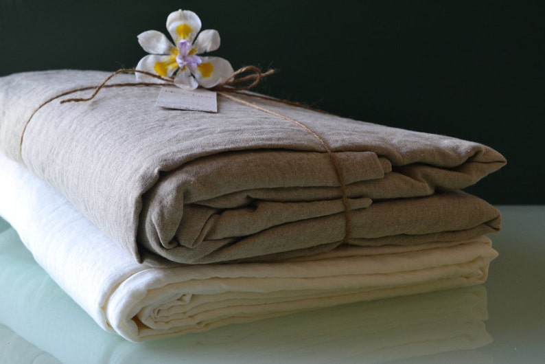 Luxurious natural stonewashed linen fitted sheet. Medium weight linen. Undyed linen bedding. image 3