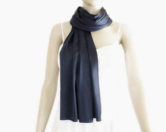 Dark Navy Blue Silk Shawl. Soft Silk Wrap Scarf. Dark Navy Blue Long Scarf.