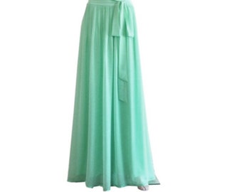 Long Bridesmaid Skirt. Dark Mint Maxi Skirt. Chiffon Floor Length Skirt.