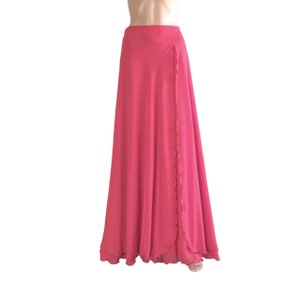 Fluorescent Pink Maxi Skirt. Fluorescent Pink Bridesmaid Skirt. Long Evening Skirt. Chiffon Floor Length Skirt.