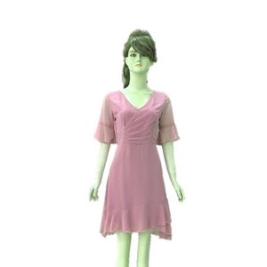 Mauve Bridesmaid Dress. Mauve Evening Dress. Silk Knee Length Dress. Dress With Sleeves.
