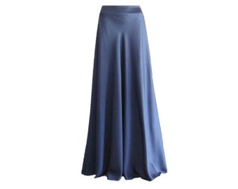 Navy Blue Maxi Skirt. Navy Blue Bridesmaid. Skirt Long Evening Skirt. Silk  Floor Length Skirt. 