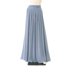 Dusty Blue Maxi Skirt. Dusty Blue Bridesmaid Skirt. Long Evening Skirt. Chiffon Floor Length Skirt.