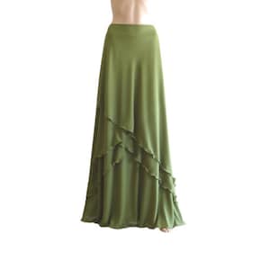 Light Olive Green Bridesmaid Skirt. Dark Teal Green Chiffon Maxi Skirt. Floor Length Skirt. Long Skirt.