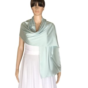 Pale Dusty Sage Silk Shawl. Soft Silk Wrap Scarf. Pale Dusty Sage Long Scarf.