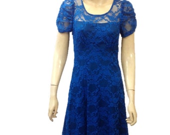 Blue Lace Bridesmaid Dress. Dress With Sleeves