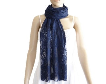Marineblauer Spitze langer Schal. Marineblauer Spitzenwickelschal. Sorf Marineblauer Spitzenschal.