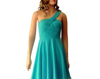 One Shoulder Dress. Sky Blue Dress. Bridesmaid Dress.