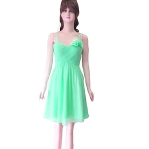 Mint Green Bridesmaid Dress. Mint Green Evening Dress. Chiffon Knee. Length Dress.