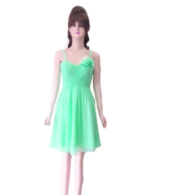 Mint Green Bridesmaid Dress. Mint Green Evening Dress. Chiffon Knee. Length Dress