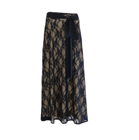 Black lace maxi skirt hot sale