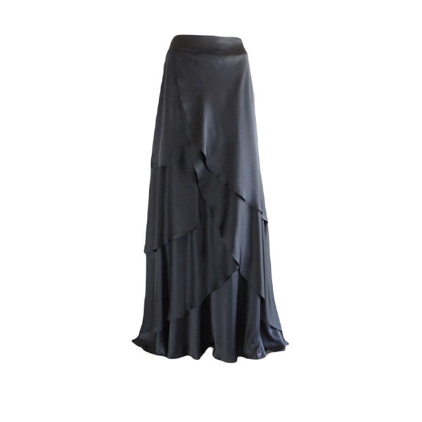 Black Maxi Skirt. Black Bridesmaid. Skirt Long Evening Skirt. Silk Floor Length Skirt.