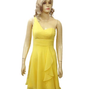 One Shoulder Dress. Yellow Bridesmaid Dress
